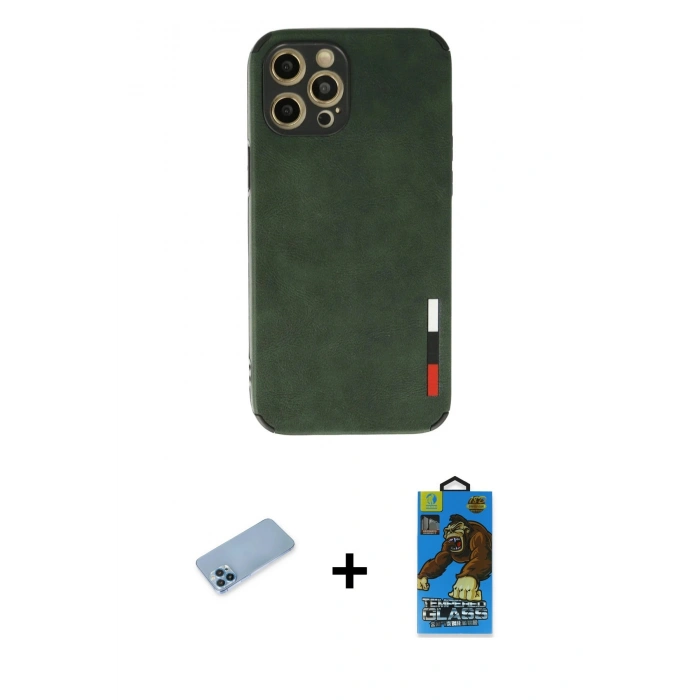 MARSİLYAN™- iPhone 12 Pro Max Kılıf Doruk Asil Koleksiyonu - Siyah 18D Cam Ekran Koruyucu + Shine Kamera Lens Koruma Cam - MI