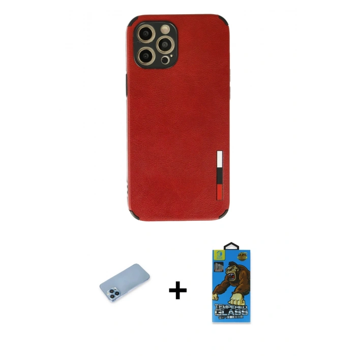 MARSİLYAN™- iPhone 12 Pro Max Kılıf Doruk Asil Koleksiyonu - Siyah 18D Cam Ekran Koruyucu + Shine Kamera Lens Koruma Cam - MI