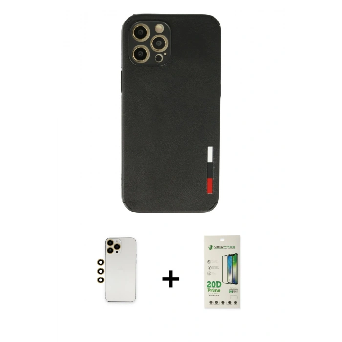 MARSİLYAN™- iPhone 12 Pro Max Kılıf Doruk Asil Koleksiyonu - Siyah 20D Premium Cam Ekran Koruyucu + Shine Kamera Lens - GD