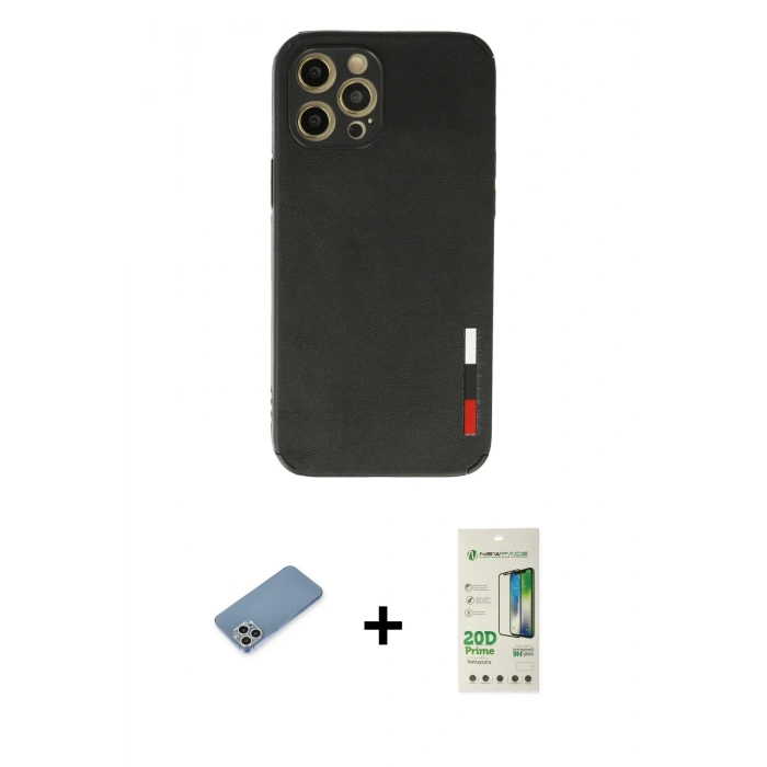 MARSİLYAN™- iPhone 12 Pro Max Kılıf Doruk Asil Koleksiyonu - Siyah 20D Premium Cam Ekran Koruyucu + Shine Kamera Lens Koruma Cam - GS