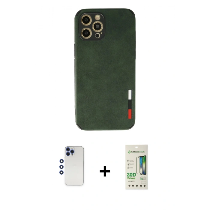 MARSİLYAN™- iPhone 12 Pro Max Kılıf Doruk Asil Koleksiyonu - Siyah 20D Premium Cam Ekran Koruyucu + Shine Kamera Lens - LT