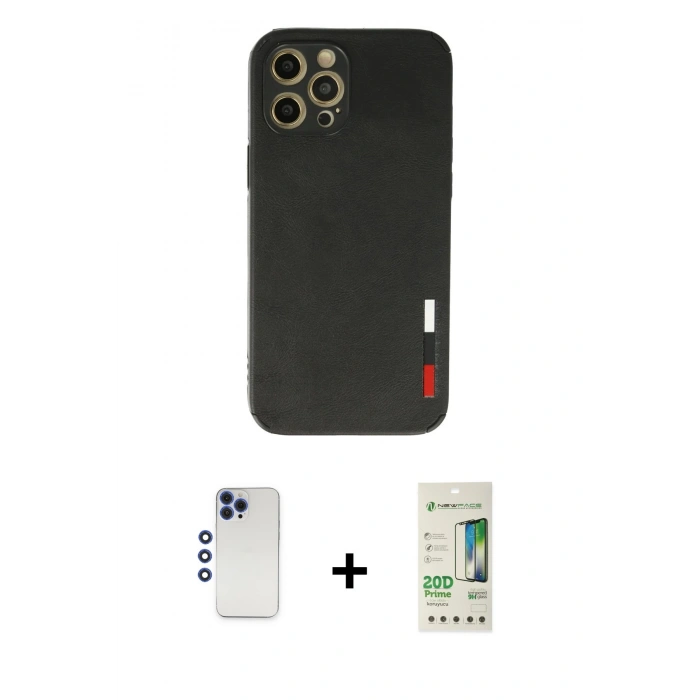 MARSİLYAN™- iPhone 12 Pro Max Kılıf Doruk Asil Koleksiyonu - Siyah 20D Premium Cam Ekran Koruyucu + Shine Kamera Lens - LT