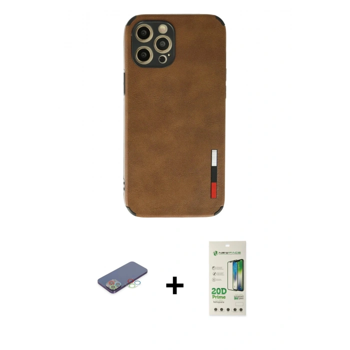 MARSİLYAN™- iPhone 12 Pro Max Kılıf Doruk Asil Koleksiyonu - Siyah 20D Premium Cam Ekran Koruyucu + Renkli Kamera Lens Koruma Cam - MI