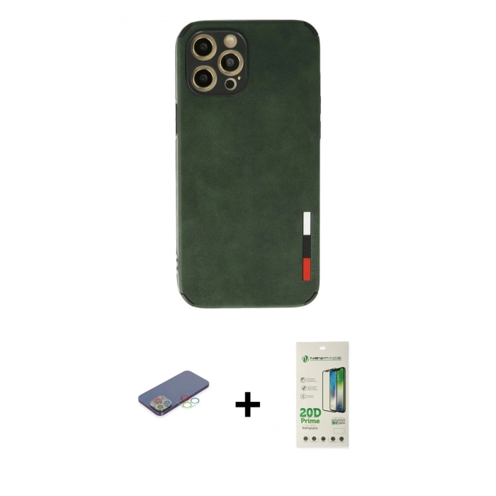 MARSİLYAN™- iPhone 12 Pro Max Kılıf Doruk Asil Koleksiyonu - Siyah 20D Premium Cam Ekran Koruyucu + Renkli Kamera Lens Koruma Cam - MI