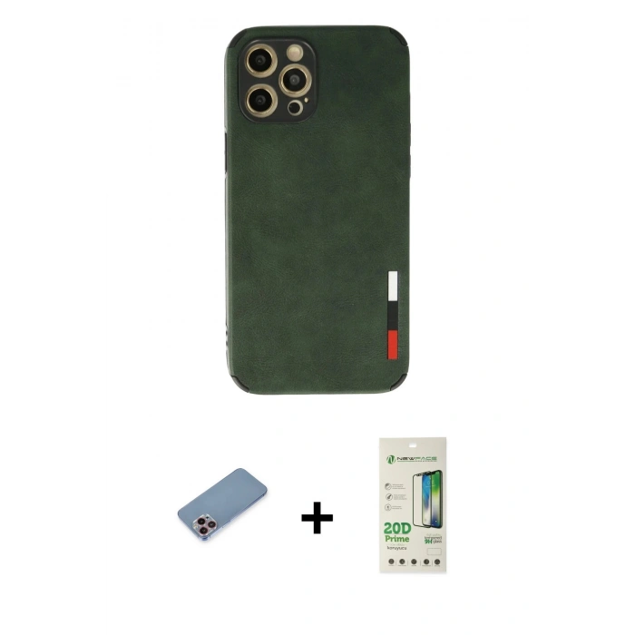 MARSİLYAN™- iPhone 12 Pro Max Kılıf Doruk Asil Koleksiyonu - Siyah 20D Premium Cam Ekran Koruyucu + Shine Kamera Lens Koruma Cam - PE