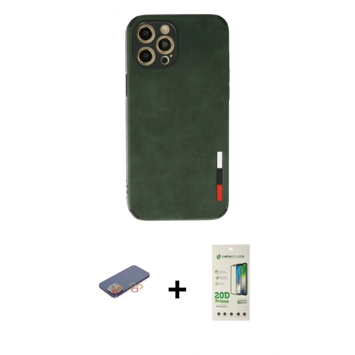 MARSİLYAN™- iPhone 12 Pro Max Kılıf Doruk Asil Koleksiyonu - Siyah 20D Premium Cam Ekran Koruyucu + Renkli Kamera Lens Koruma Cam - TU