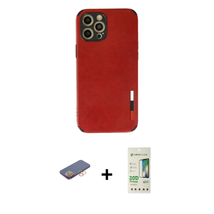 MARSİLYAN™- iPhone 12 Pro Max Kılıf Doruk Asil Koleksiyonu - Siyah 20D Premium Cam Ekran Koruyucu + Renkli Kamera Lens Koruma Cam - TU