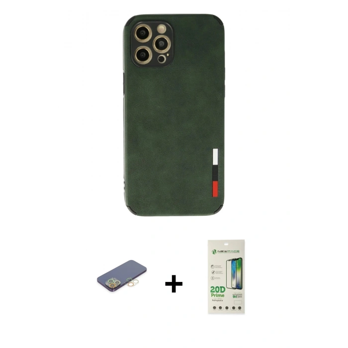 MARSİLYAN™- iPhone 12 Pro Max Kılıf Doruk Asil Koleksiyonu - Siyah 20D Premium Cam Ekran Koruyucu + Renkli Kamera Lens Koruma Cam - SI