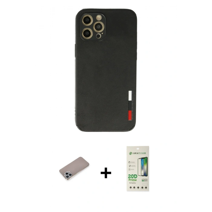 MARSİLYAN™- iPhone 12 Pro Max Kılıf Doruk Asil Koleksiyonu - Siyah 20D Premium Cam Ekran Koruyucu + Shine Kamera Lens Koruma Cam - SABE