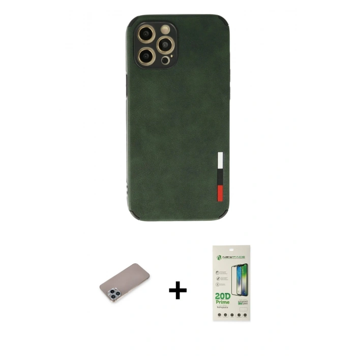 MARSİLYAN™- iPhone 12 Pro Max Kılıf Doruk Asil Koleksiyonu - Siyah 20D Premium Cam Ekran Koruyucu + Shine Kamera Lens Koruma Cam - SABE