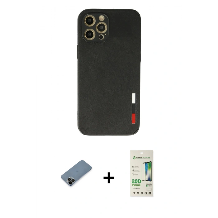MARSİLYAN™- iPhone 12 Pro Max Kılıf Doruk Asil Koleksiyonu - Siyah 20D Premium Cam Ekran Koruyucu + Shine Kamera Lens Koruma Cam - SH