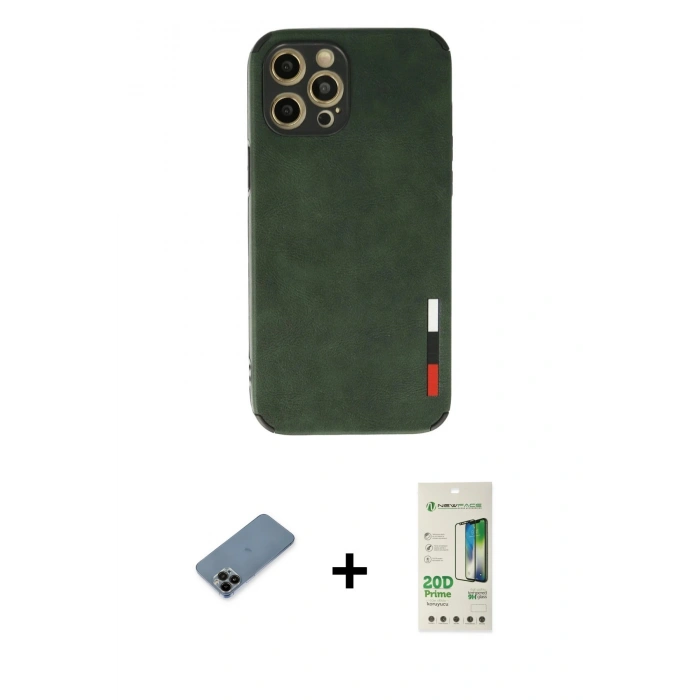 MARSİLYAN™- iPhone 12 Pro Max Kılıf Doruk Asil Koleksiyonu - Siyah 20D Premium Cam Ekran Koruyucu + Shine Kamera Lens Koruma Cam - SH