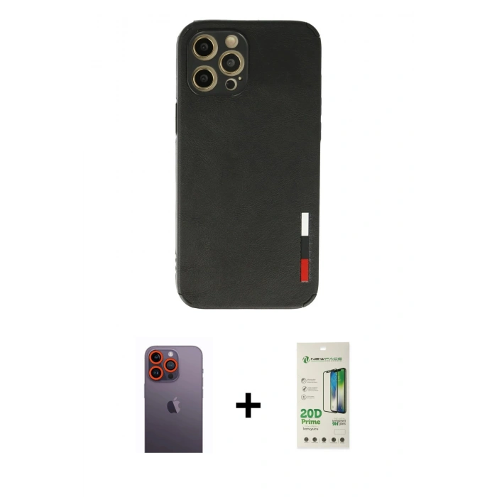 MARSİLYAN™- iPhone 12 Pro Max Kılıf Doruk Asil Koleksiyonu - Siyah 20D Premium Cam Ekran Koruyucu + Neon Fosforlu Kamera Lens - TU