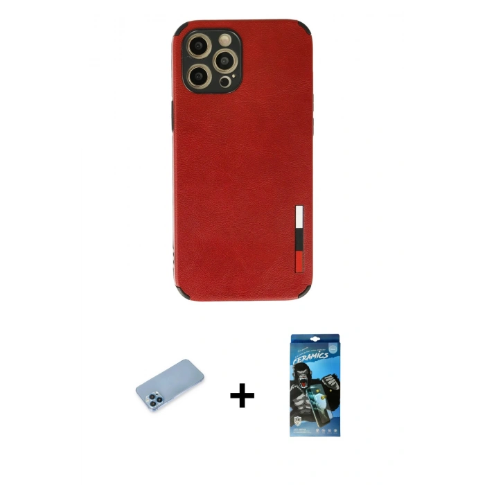 MARSİLYAN™- iPhone 12 Pro Max Kılıf Doruk Asil Koleksiyonu - Siyah 34D Izgaralı Cam + Shine Kamera Lens Koruma Cam - MI