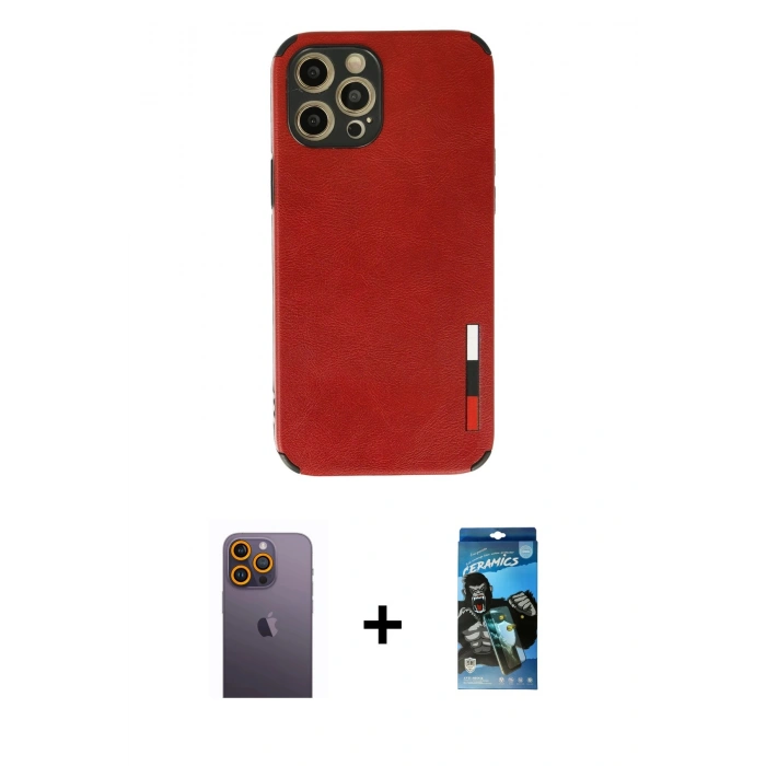 MARSİLYAN™- iPhone 12 Pro Max Kılıf Doruk Asil Koleksiyonu - Siyah 34D Izgaralı Cam + Neon Fosforlu Kamera Lens - SI