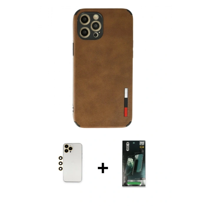 MARSİLYAN™- iPhone 12 Pro Max Kılıf Doruk Asil Koleksiyonu - Siyah 360 Mat Full Body Arka Koruyucu + Shine Kamera Lens - GD
