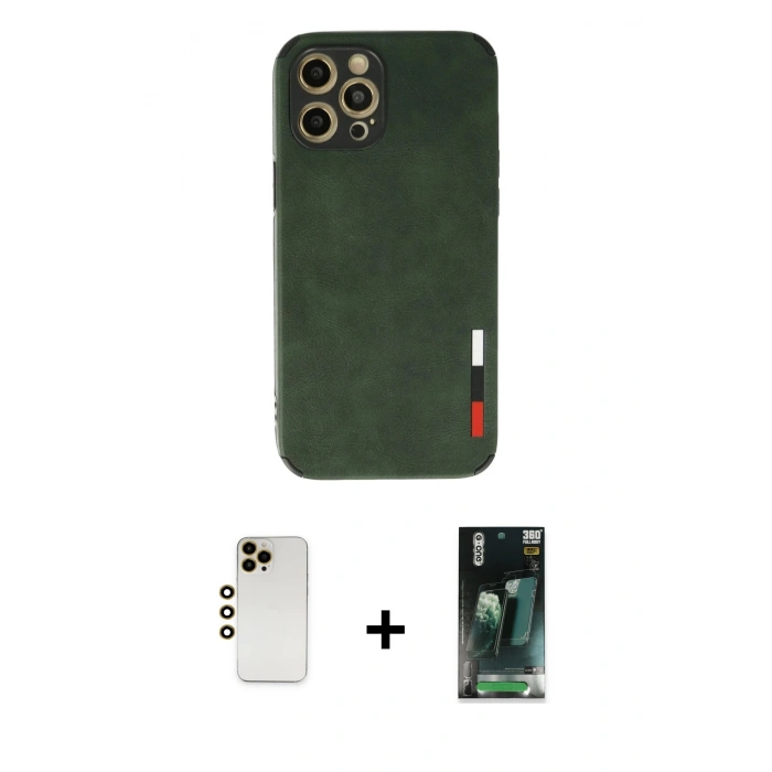 MARSİLYAN™- iPhone 12 Pro Max Kılıf Doruk Asil Koleksiyonu - Siyah 360 Mat Full Body Arka Koruyucu + Shine Kamera Lens - GD
