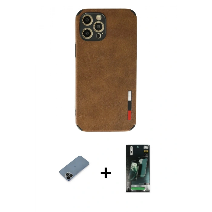 MARSİLYAN™- iPhone 12 Pro Max Kılıf Doruk Asil Koleksiyonu - Siyah 360 Mat Full Body Arka Koruyucu + Shine Kamera Lens Koruma Cam - SH