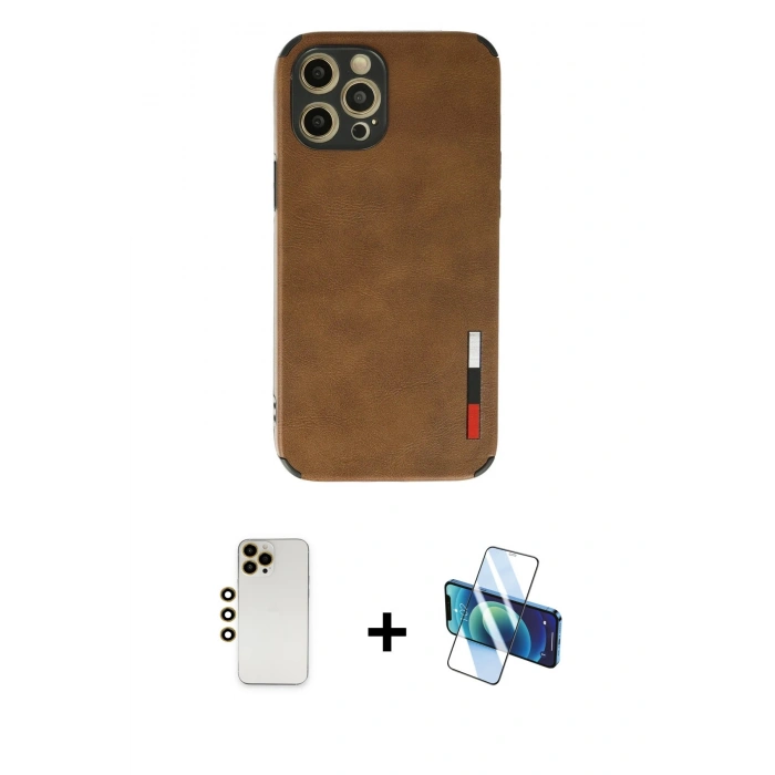 MARSİLYAN™- iPhone 12 Pro Max Kılıf Doruk Asil Koleksiyonu - Siyah 3D Antistatik Cam Ekran Koruyucu + Shine Kamera Lens - GD