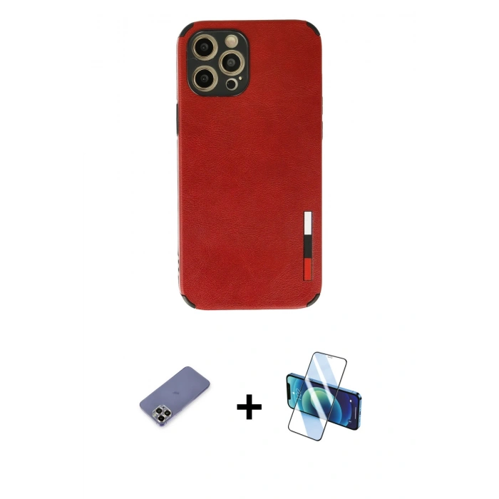 MARSİLYAN™- iPhone 12 Pro Max Kılıf Doruk Asil Koleksiyonu - Siyah 3D Antistatik Cam Ekran Koruyucu + Metal Kamera Lens Koruma Cam - GD