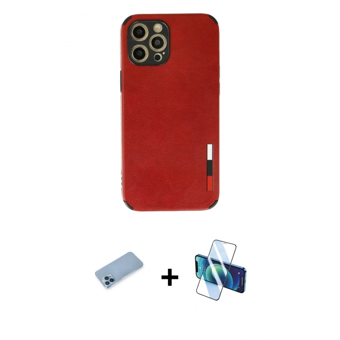 MARSİLYAN™- iPhone 12 Pro Max Kılıf Doruk Asil Koleksiyonu - Siyah 3D Antistatik Cam Ekran Koruyucu + Shine Kamera Lens Koruma Cam - MI