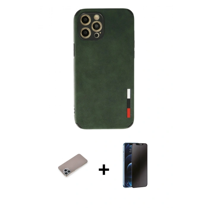 MARSİLYAN™- iPhone 12 Pro Max Kılıf Doruk Asil Koleksiyonu - Siyah 3D Antistatik Hayalet Cam Ekran Koruyucu + Shine Kamera Lens Koruma Cam - SABE