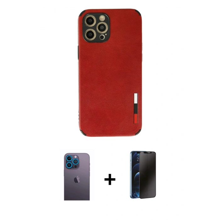 MARSİLYAN™- iPhone 12 Pro Max Kılıf Doruk Asil Koleksiyonu - Siyah 3D Antistatik Hayalet Cam Ekran Koruyucu + Neon Fosforlu Kamera Lens - MI