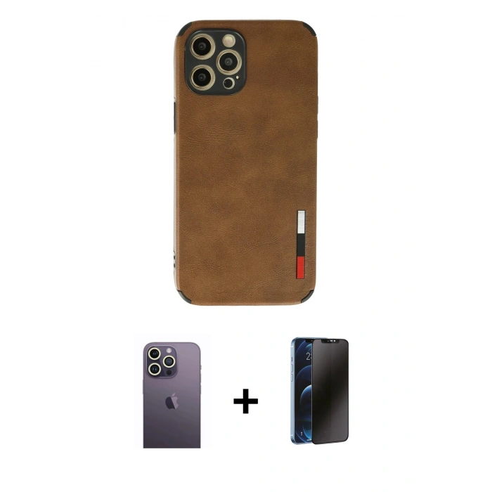 MARSİLYAN™- iPhone 12 Pro Max Kılıf Doruk Asil Koleksiyonu - Siyah 3D Antistatik Hayalet Cam Ekran Koruyucu + Neon Fosforlu Kamera Lens - BZ