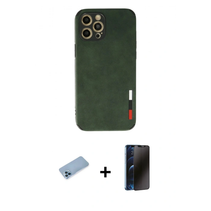 MARSİLYAN™- iPhone 12 Pro Max Kılıf Doruk Asil Koleksiyonu - Siyah 3D Antistatik Hayalet Cam Ekran Koruyucu + Shine Kamera Lens Koruma Cam - MI