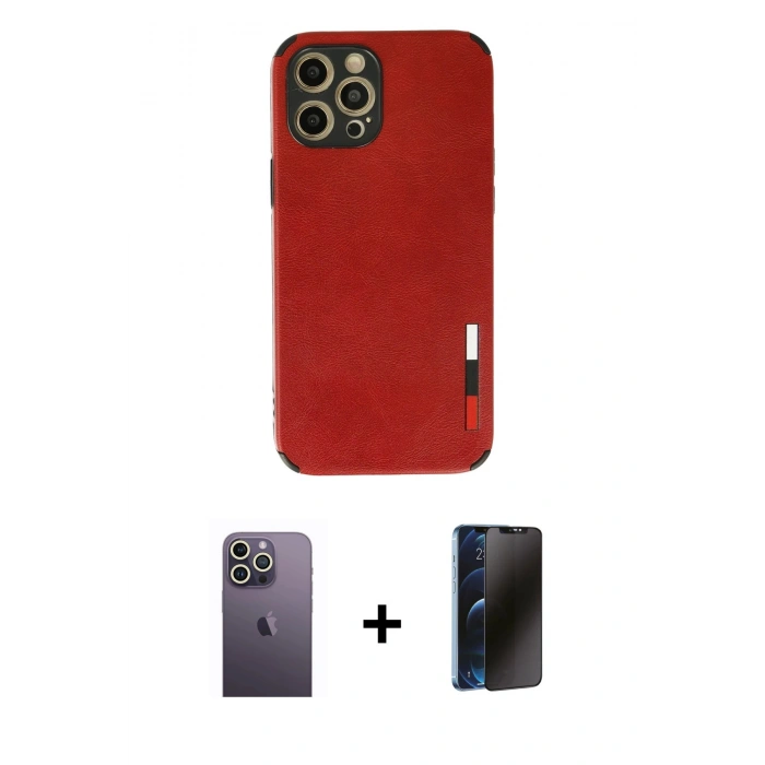 MARSİLYAN™- iPhone 12 Pro Max Kılıf Doruk Asil Koleksiyonu - Siyah 3D Antistatik Hayalet Cam Ekran Koruyucu + Neon Fosforlu Kamera Lens - BZ