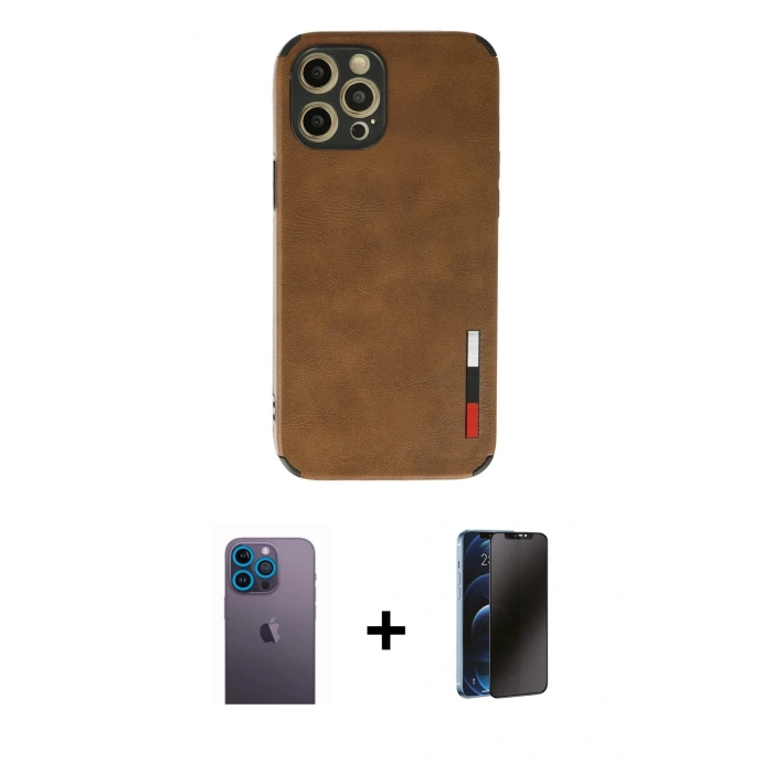 MARSİLYAN™- iPhone 12 Pro Max Kılıf Doruk Asil Koleksiyonu - Siyah 3D Antistatik Hayalet Cam Ekran Koruyucu + Neon Fosforlu Kamera Lens - MI