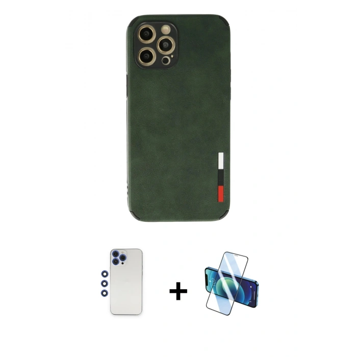 MARSİLYAN™- iPhone 12 Pro Max Kılıf Doruk Asil Koleksiyonu - Siyah 3D Antistatik Seramik Nano Ekran Koruyucu + Shine Kamera Lens - LT