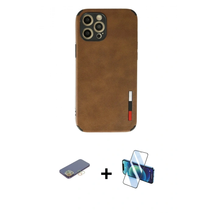 MARSİLYAN™- iPhone 12 Pro Max Kılıf Doruk Asil Koleksiyonu - Siyah 3D Antistatik Seramik Nano Ekran Koruyucu + Renkli Kamera Lens Koruma Cam - SI