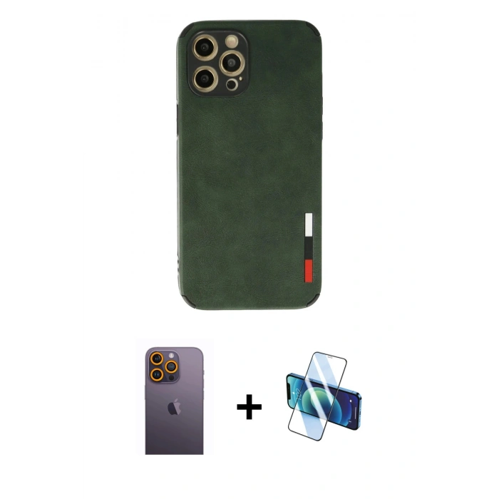 MARSİLYAN™- iPhone 12 Pro Max Kılıf Doruk Asil Koleksiyonu - Siyah 3D Antistatik Seramik Nano Ekran Koruyucu + Neon Fosforlu Kamera Lens - SI