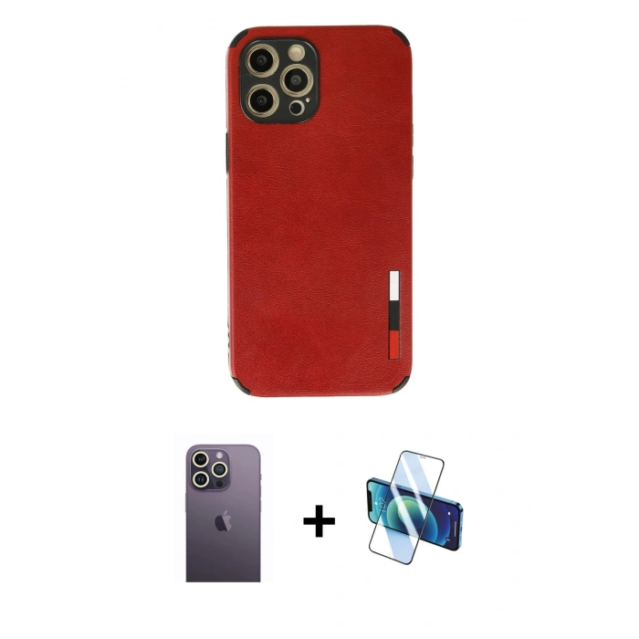 MARSİLYAN™- iPhone 12 Pro Max Kılıf Doruk Asil Koleksiyonu - Siyah 3D Antistatik Seramik Nano Ekran Koruyucu + Neon Fosforlu Kamera Lens - BZ