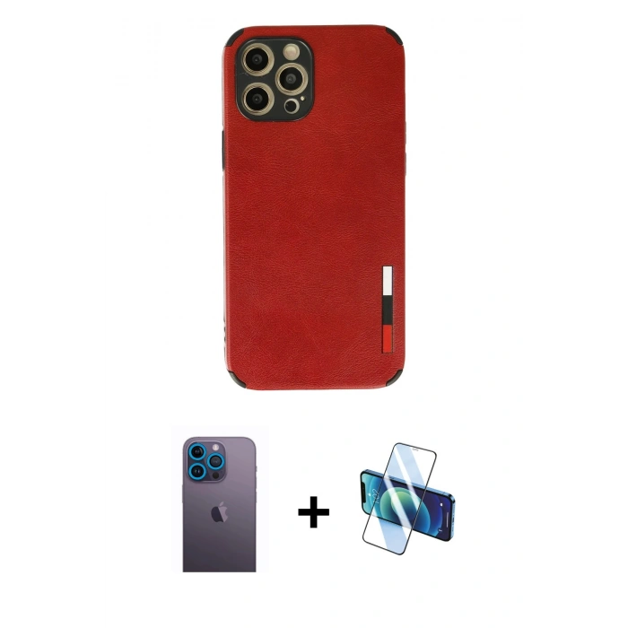 MARSİLYAN™- iPhone 12 Pro Max Kılıf Doruk Asil Koleksiyonu - Siyah 3D Antistatik Seramik Nano Ekran Koruyucu + Neon Fosforlu Kamera Lens - MI