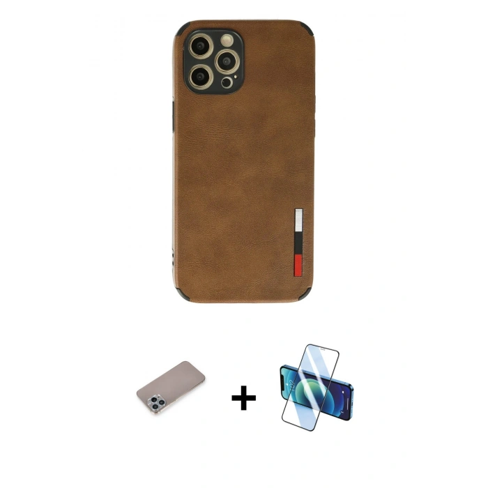 MARSİLYAN™- iPhone 12 Pro Max Kılıf Doruk Asil Koleksiyonu - Siyah 3D Antistatik Seramik Nano Ekran Koruyucu + Shine Kamera Lens Koruma Cam - SABE