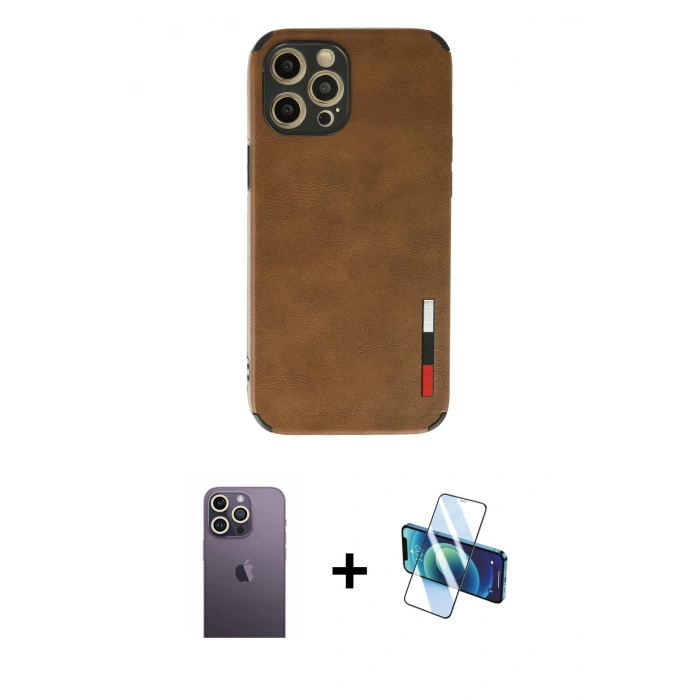 MARSİLYAN™- iPhone 12 Pro Max Kılıf Doruk Asil Koleksiyonu - Siyah 3D Antistatik Seramik Nano Ekran Koruyucu + Neon Fosforlu Kamera Lens - BZ