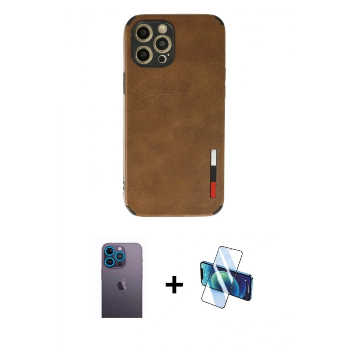 MARSİLYAN™- iPhone 12 Pro Max Kılıf Doruk Asil Koleksiyonu - Siyah 3D Antistatik Seramik Nano Ekran Koruyucu + Neon Fosforlu Kamera Lens - MI