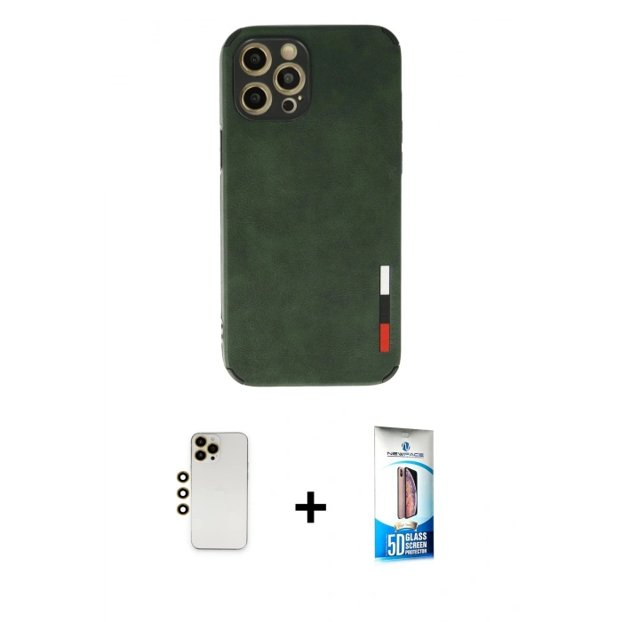 MARSİLYAN™- iPhone 12 Pro Max Kılıf Doruk Asil Koleksiyonu - Siyah 5D Eko Cam Ekran Koruyucu + Shine Kamera Lens - GD