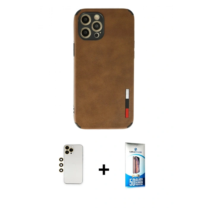 MARSİLYAN™- iPhone 12 Pro Max Kılıf Doruk Asil Koleksiyonu - Siyah 5D Eko Cam Ekran Koruyucu + Shine Kamera Lens - GD