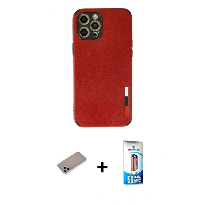 MARSİLYAN™- iPhone 12 Pro Max Kılıf Doruk Asil Koleksiyonu - Siyah 5D Eko Cam Ekran Koruyucu + Shine Kamera Lens Koruma Cam - SABE