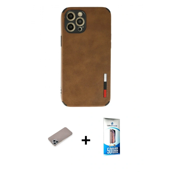 MARSİLYAN™- iPhone 12 Pro Max Kılıf Doruk Asil Koleksiyonu - Siyah 5D Eko Cam Ekran Koruyucu + Shine Kamera Lens Koruma Cam - SABE