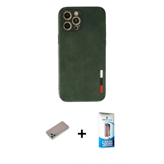 MARSİLYAN™- iPhone 12 Pro Max Kılıf Doruk Asil Koleksiyonu - Siyah 5D Eko Cam Ekran Koruyucu + Shine Kamera Lens Koruma Cam - SABE