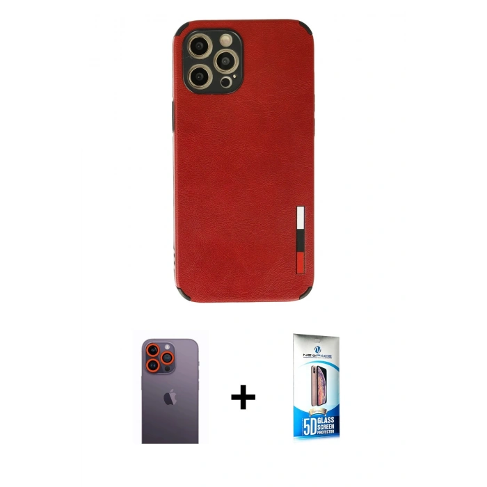 MARSİLYAN™- iPhone 12 Pro Max Kılıf Doruk Asil Koleksiyonu - Siyah 5D Eko Cam Ekran Koruyucu + Neon Fosforlu Kamera Lens - TU