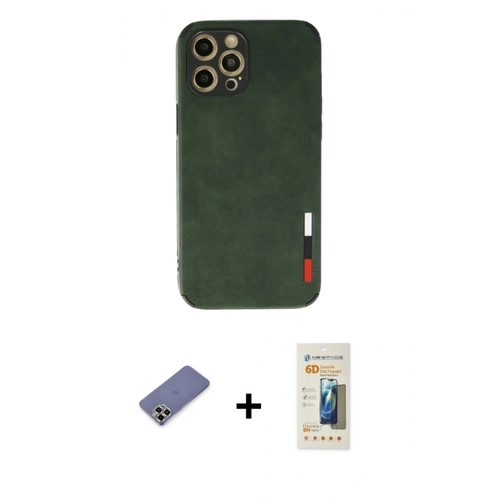 MARSİLYAN™- iPhone 12 Pro Max Kılıf Doruk Asil Koleksiyonu - Siyah 6D Mat Seramik Hayalet Nano Ekran Koruyucu + Metal Kamera Lens Koruma Cam - GD