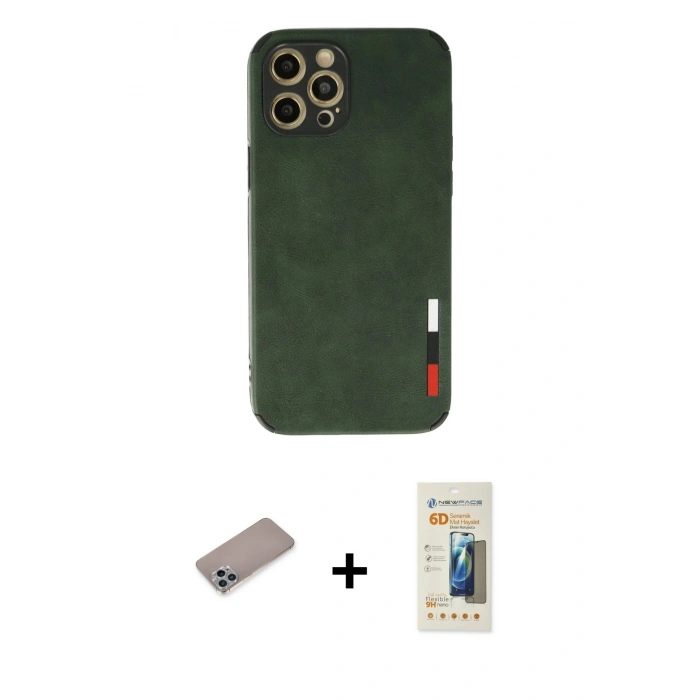 MARSİLYAN™- iPhone 12 Pro Max Kılıf Doruk Asil Koleksiyonu - Siyah 6D Mat Seramik Hayalet Nano Ekran Koruyucu + Shine Kamera Lens Koruma Cam - SABE