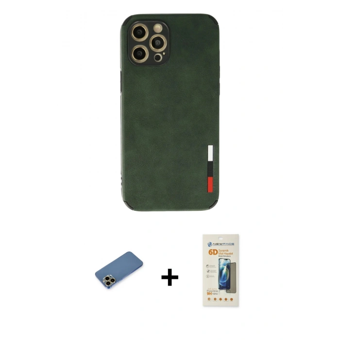 MARSİLYAN™- iPhone 12 Pro Max Kılıf Doruk Asil Koleksiyonu - Siyah 6D Mat Seramik Hayalet Nano Ekran Koruyucu + Shine Kamera Lens Koruma Cam - GD
