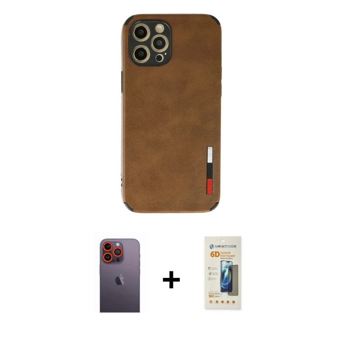 MARSİLYAN™- iPhone 12 Pro Max Kılıf Doruk Asil Koleksiyonu - Siyah 6D Mat Seramik Hayalet Nano Ekran Koruyucu + Neon Fosforlu Kamera Lens - TU