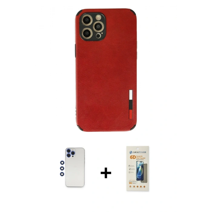 MARSİLYAN™- iPhone 12 Pro Max Kılıf Doruk Asil Koleksiyonu - Siyah 6D Mat Seramik Hayalet Nano Ekran Koruyucu + Shine Kamera Lens - LT
